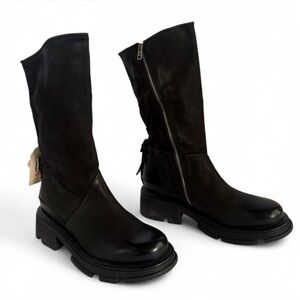 A.S. 98 Lexington A94307-201 Womens Black Leather Zipper Mid Calf Boots